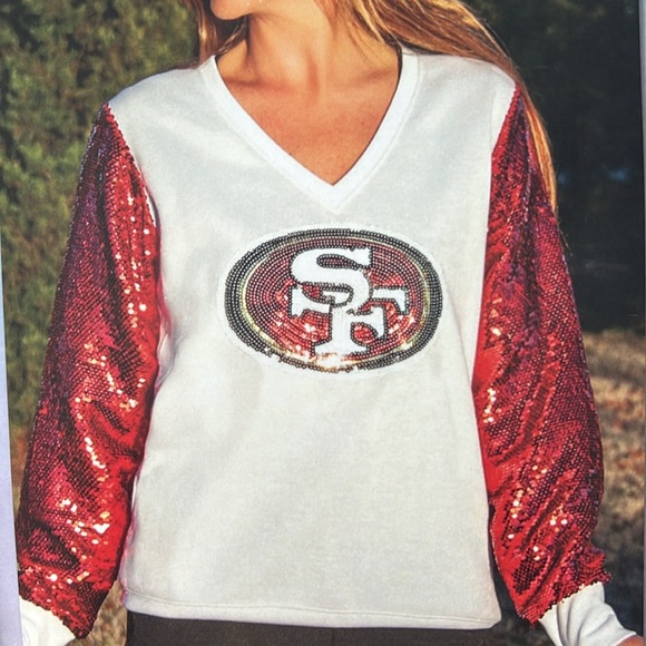San Francisco 49ers V Neck Sequin sleeve fleece - Picture 1 of 3